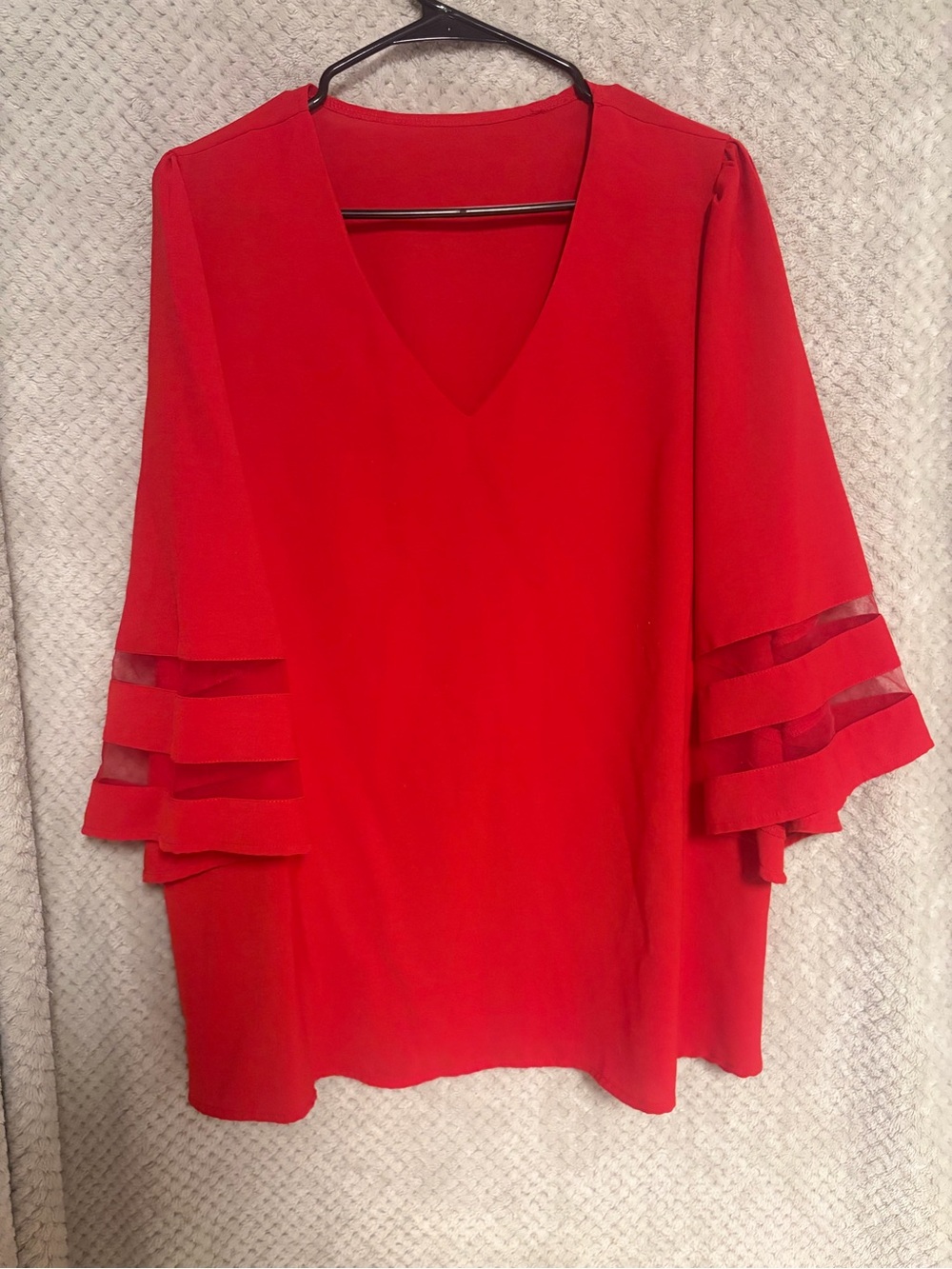 Red V-Neck Bell Sleeve Top - Women's